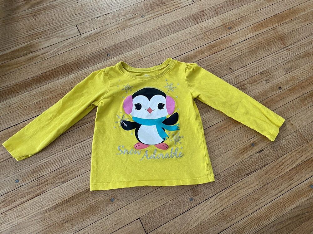 The Children’s Place Girl 4T Snow Adorable Penguin Long Sleeved T-shirt Yellow